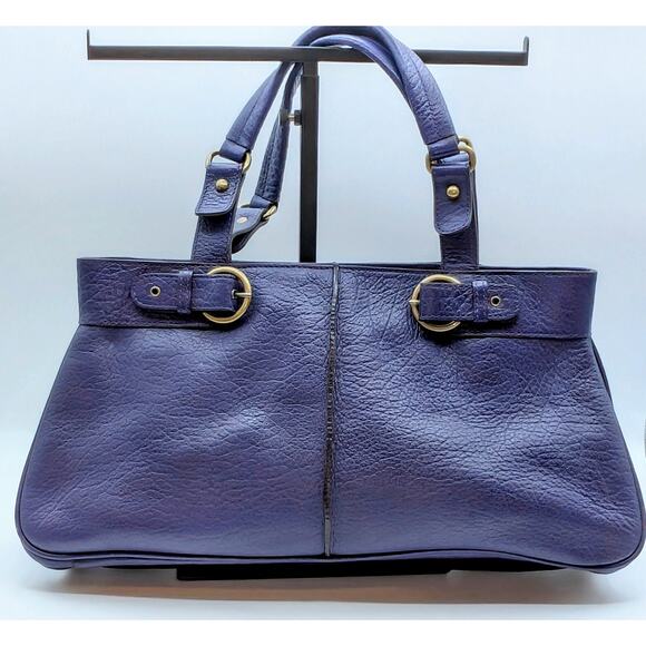 VTG Adrienne Vittadini Magnetic Purple Violet Tessa Pebble Leather Satchel - Picture 1 of 16